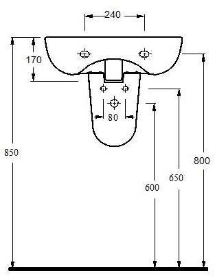 Technical image of Ultra Hobart Basin & Semi Pedestal (1 Tap Hole, 500mm).