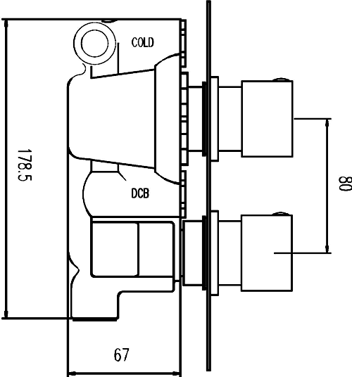 Technical image of Ultra Charm Twin Concealed Thermostatic Shower Valve (Chrome).