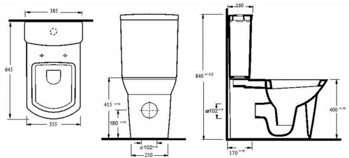 Technical image of Premier Ceramics Clara Suite With Toilet, 650mm Basin & Full Pedestal.