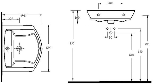 Technical image of Premier Ceramics Clara Suite With Toilet, 550mm Basin & Semi Pedestal.