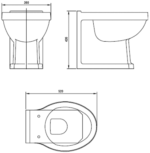 Technical image of Ultra Lewiston Traditional Back To Wall Toilet Pan.
