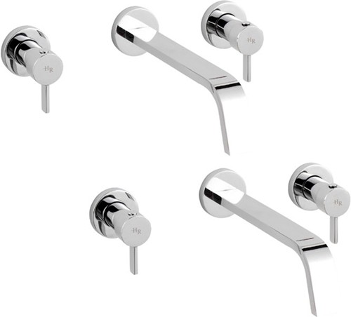 Larger image of Hudson Reed Clio Wall Mounted Basin Mixer & Bath Filler Tap Set (Chrome).