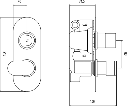 Technical image of Hudson Reed Cloud 9 Twin Concealed Thermostatic Shower Valve.