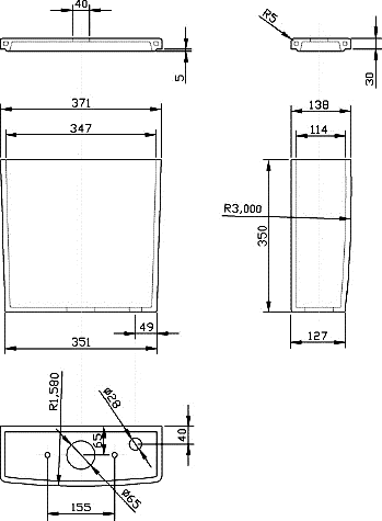 Technical image of Hudson Reed Ceramics Square Toilet With Dual Push Flush & Top Fix Seat.