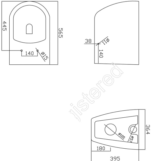 Technical image of Ultra Jardine Round Back To Wall Toilet Pan & Soft Close Seat.