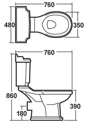 Technical image of Ultra Beresford Traditional Toilet Pan With Cistern & Lever Flush.