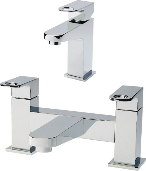 Larger image of Hudson Reed Deco Basin Mixer & Bath Filler Tap Set (Chrome).