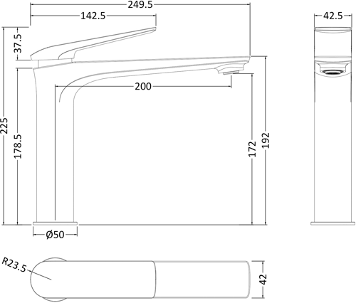 Technical image of HR Drift Tall Basin & Bath Filler Tap Pack (Chrome).