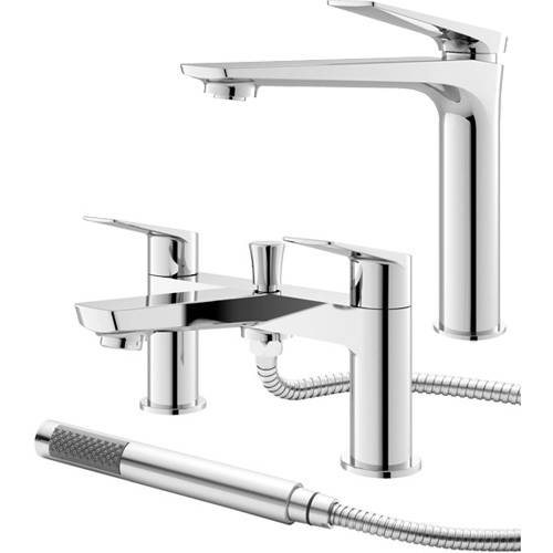 Larger image of HR Drift Tall Basin & Bath Shower Mixer Tap Pack (Chrome).