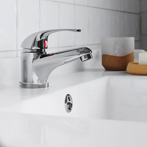 Larger image of Nuie Eon Basin Mixer Tap With Push Button Waste (Chrome).