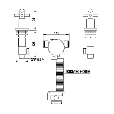 Technical image of Ultra Colonade Freeflow bath filler with pop up waste and overflow.