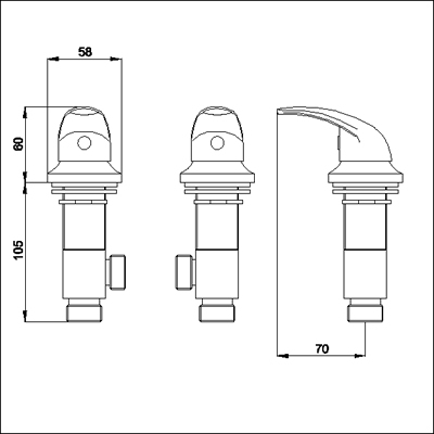 Technical image of Athena Freeflow bath filler with pop up waste and overflow.