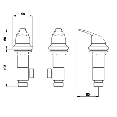 Technical image of Nuie Eon Freeflow bath filler with pop up waste and overflow.