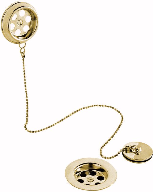 Larger image of Wastes Brass bath retainer waste with ball chain (Gold)