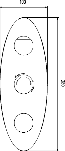 Technical image of Ultra Ecco Triple Concealed Thermostatic Shower Valve (Chrome).