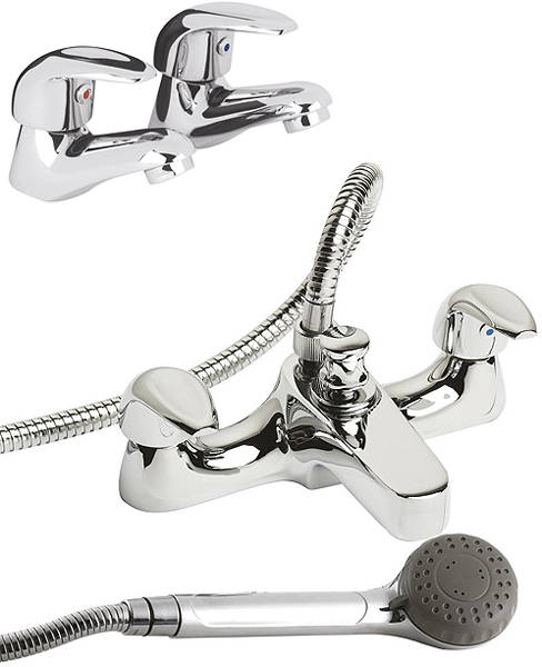 Larger image of Nuie Eon Bath Shower Mixer & Basin Taps Pack (Chrome).