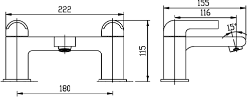 Technical image of Hudson Reed Epic Bath Filler Tap (Black & Chrome).