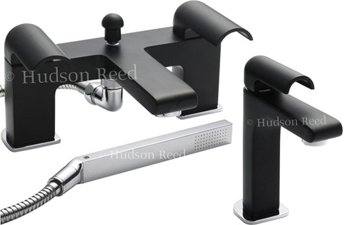 Larger image of Hudson Reed Epic Basin & Bath Shower Mixer Tap Set (Black & Chrome).