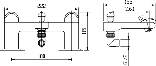 Technical image of Hudson Reed Epic Basin & Bath Shower Mixer Tap Set (Black & Chrome).