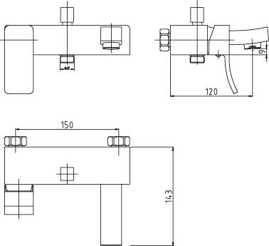 Technical image of Ultra Ethic Wall Mounted Bath Shower Mixer & Basin Tap Pack (Chrome).