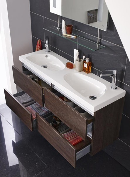 Example image of Hudson Reed Ambit Vanity Unit With Drawers & Double Basin (Dark Oak).