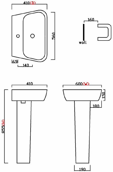 Technical image of Hudson Reed Ceramics 4 Piece Bathroom Suite With Toilet & Basin.