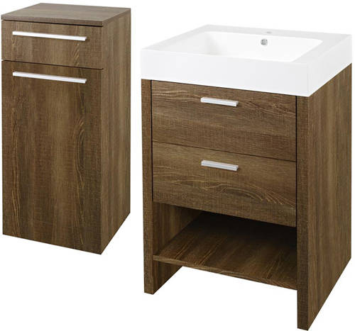 Larger image of Hudson Reed Dunbar Vanity Unit Pack, Basin & Cabinet (Textured Oak).