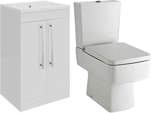Larger image of Ultra Design Vanity Unit Suite With Toilet & Seat (White). 494x800mm.