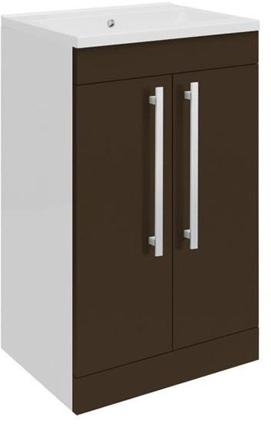 Larger image of Ultra Design Compact Vanity Unit With Doors & Basin (Brown). 494x800mm.