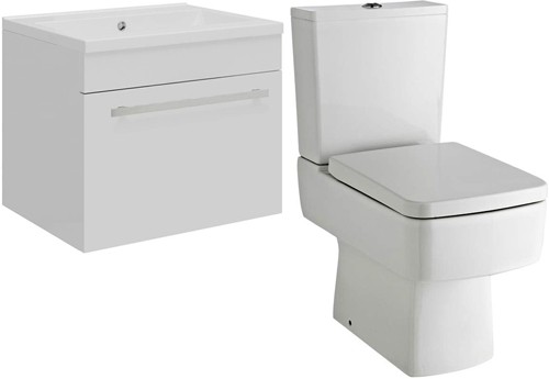 Larger image of Ultra Design Wall Hung Vanity Unit Suite With Toilet (White). 494x399mm.