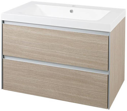 Larger image of Hudson Reed Erin Wall Mounted Vanity Unit With Basin (Light Oak).