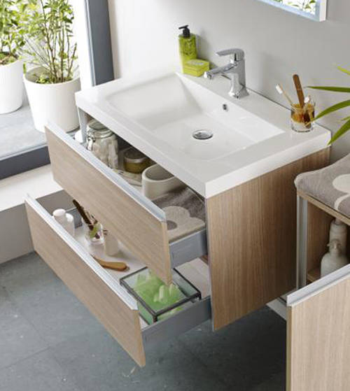 Example image of Hudson Reed Erin Wall Mounted Vanity Unit With Basin (Light Oak).