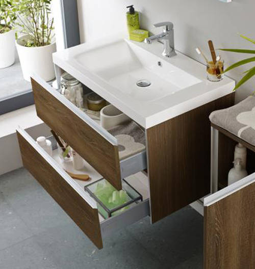 Example image of Hudson Reed Erin Wall Mounted Vanity Unit With Basin (Textured Oak).