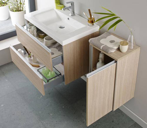 Example image of Hudson Reed Erin Wall Mounted Vanity Pack With Basin (Light Oak).