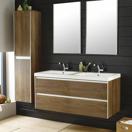 Larger image of Hudson Reed Erin Wall Mounted Vanity Pack & Double Basin (Text Oak).