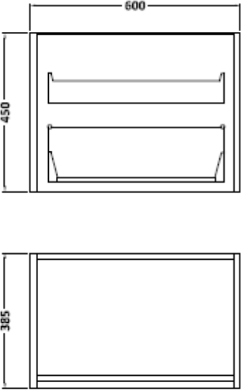 Technical image of Hudson Reed Horizon 600mm Wall Hung Vanity Unit & Basin (White Oak).