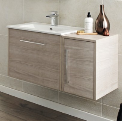 Larger image of Hudson Reed Horizon 600 Vanity Unit, Basin & 300 Side Cabinet (White Oak).