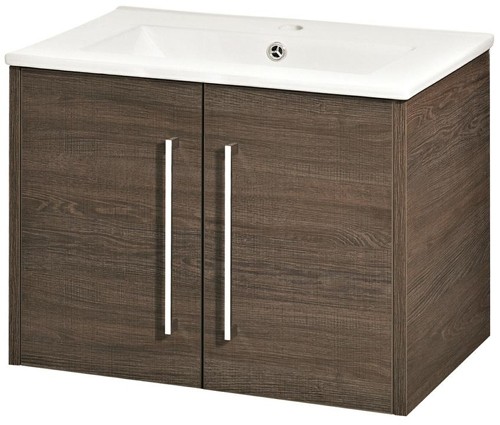 Larger image of Hudson Reed Horizon 600mm Wall Hung Vanity Unit & Basin (Mid Sawn Oak).