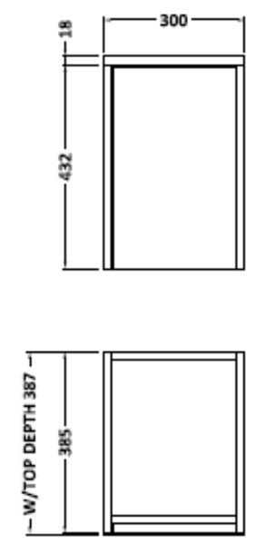 Technical image of Hudson Reed Horizon 600 Vanity Unit, Basin & 300 Side Cabinet (Mid Sawn Oak).
