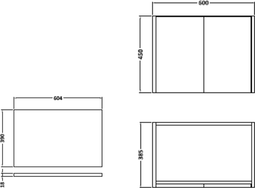 Technical image of Hudson Reed Horizon 600mm Wall Hung Vanity Unit & Basin (White Oak).