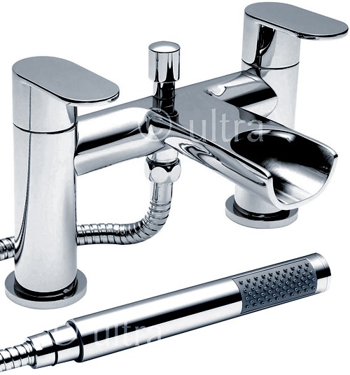 Larger image of Ultra Flume Waterfall Bath Shower Mixer Tap With Shower Kit (Chrome).