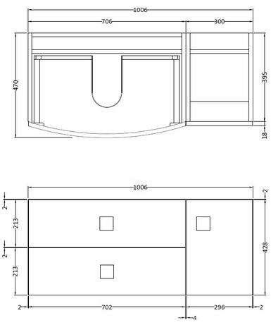 Technical image of HR Sarenna Wall Hung 1000mm Cabinet & Basin LH (White).