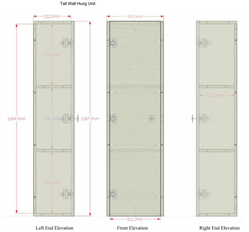 Technical image of HR Sarenna Wall Hung Tall Storage Unit (350mm, White).