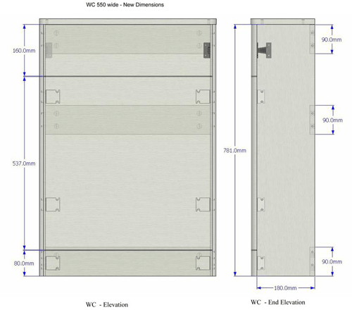 Technical image of HR Sarenna Back To Wall WC Unit (500mm, Cashmere).