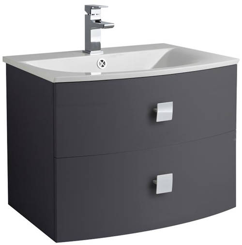 Larger image of HR Sarenna Wall Hung Vanity Unit With 2 Drawers (700mm, Graphite).