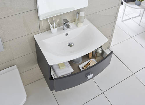 Example image of HR Sarenna Wall Hung Vanity Unit With 2 Drawers (700mm, Graphite).