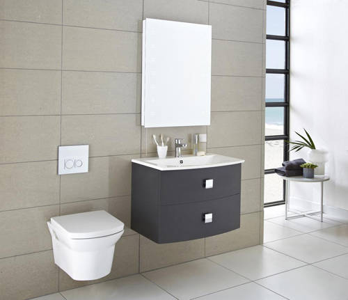 Example image of HR Sarenna Wall Hung Vanity Unit With 2 Drawers (700mm, Graphite).