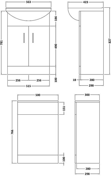 Technical image of Ultra Furniture Madison Furniture Pack With Basin, Pan & Seat (White).