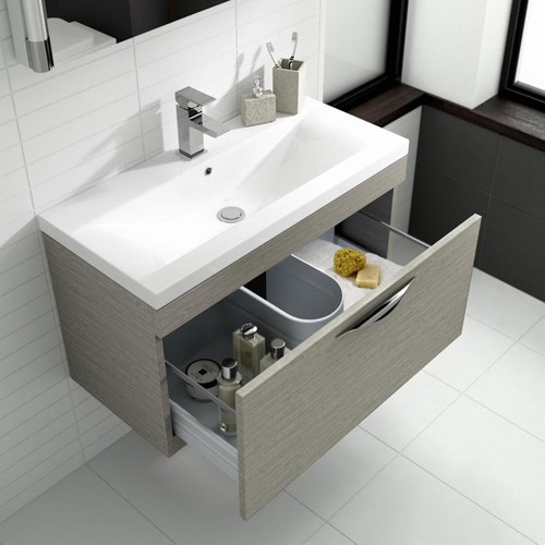 Example image of Hudson Reed Memoir 500mm Wall Hung Vanity Unit & Basin (Blonde Oak).