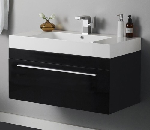 Larger image of Hudson Reed Midnight Wall Hung Vanity Unit With Basin & Drawer (Black).